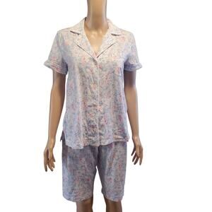 Lauren Ralph Lauren Womens Size S Pajama Set Top & Shorts White Pink Floral